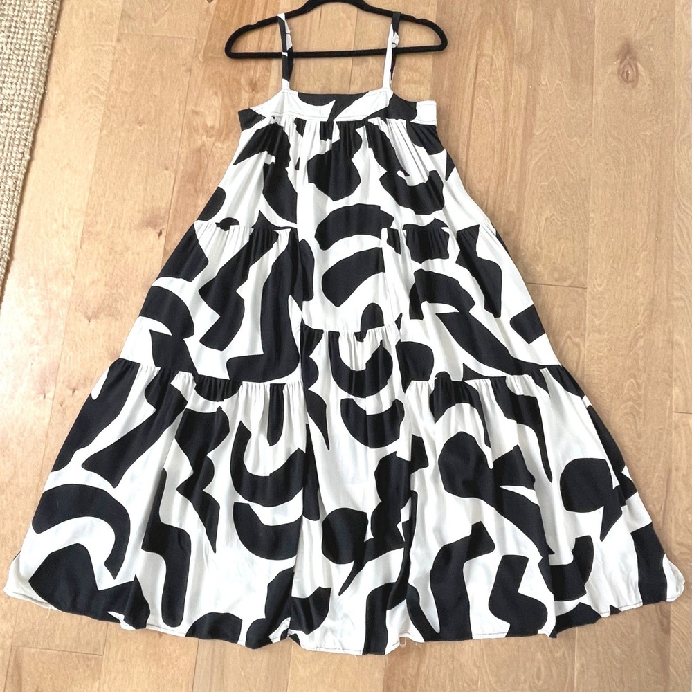 Anthropologie Abel the Label Black White Abstract Print Tiered Maxi Dress S - Picture 2 of 10